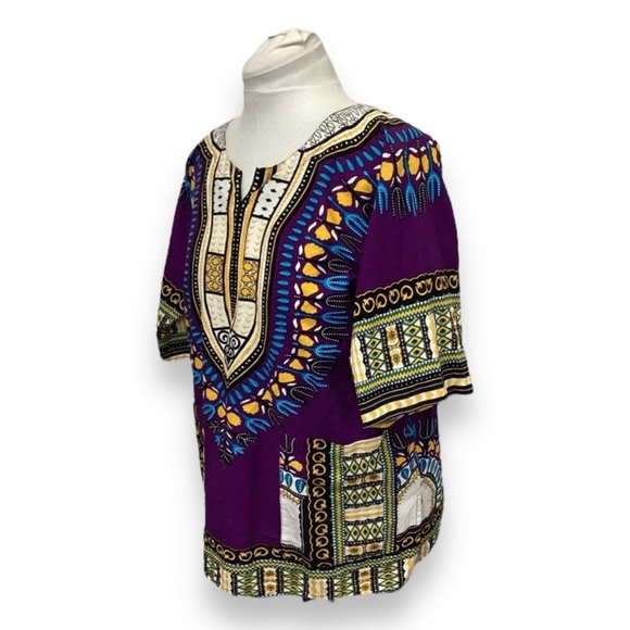 IT Girl Women’s Ethnic Traditional African Print Dashshiki Top, Purple, size M - Picture 3 of 12